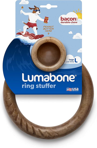 Lumabone Ring Stuffer Durable Chew Toy for Aggressive Chewers, Real Bacon, Made in USA, Large