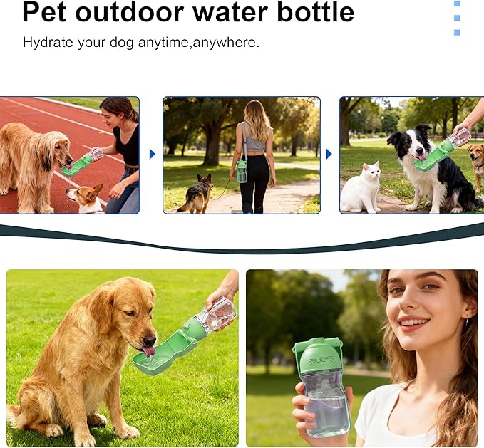 Dog Water Bottle, Portable Leak-Proof Water Dispenser with Drinking Bowl for Dogs and Cats, Travel Puppy Fountain Pet Water Bottle for Hiking Walking Outdoor (A012B-Green)