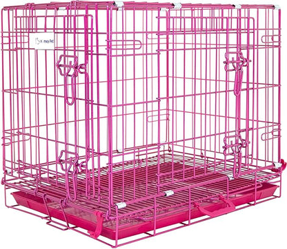 HOMEY PET 24 Inch Small Dog Crate, Cute Pink Puppy Cage Collapsible Dog Kennel Indoor, Nano-Coated Metal Wire Dog Crate with Removable Floor Grid Tray, Double Doors Dual Locks, Portable Handle