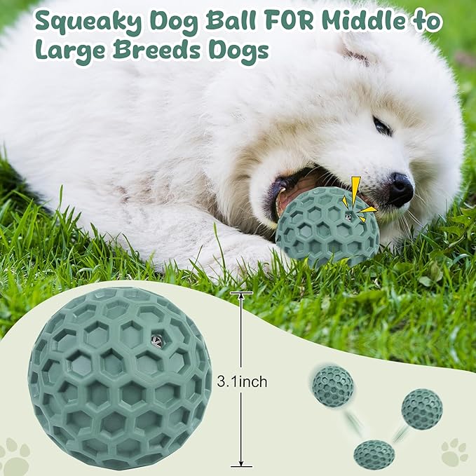 Tough Dog Chew Toys for Aggressive Chewers, Indestructible Dog Balls for Aggressive Chewers, Squeaky Balls for Dogs, Squeaky Toys for Large Dogs, Funny Heavy Duty Ball
