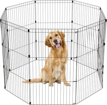IRIS USA 42" 8-Panel Metal Pet Dog Puppy Playpen, Indoor/Outdoor Dog Fence, 58 x 58 x 42, Foldable, Customizable, Black