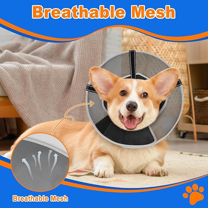 Dog Cone Collar to Stop Licking,Soft Mesh Recovery Collar After Surgery with Soft Padding for Large Medium Small Dogs, Alternative to Elizabeth Cone of Shame (3,Light Black)