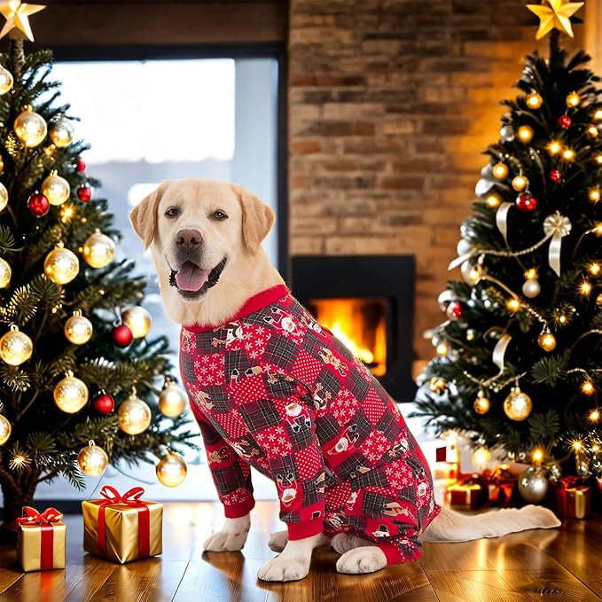 Yeapeeto Dog Onesie Surgery Recovery Suit for Large Medium Bodysuit Dogs Pajamas PJS Full Body for Shedding, Prevent Licking, Wound Protection, Cone Alternative… (Xmas Red, 4X-Large (Pack of 1))