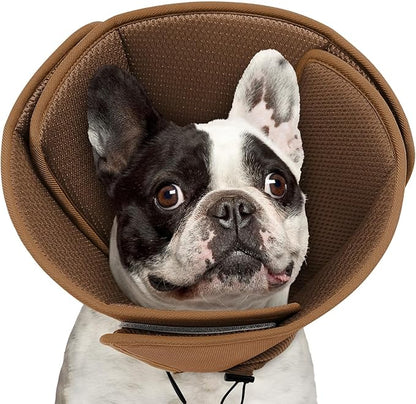 Queennmore Soft Recovery Cone for Small Dogs & Cats,Adjustable Comfy Dog Cone Alternative for Post-Surgery Wound Healing,Coffee,S