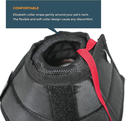 Dog Cone Collar Adjustable After Surgery, Protective Soft Dog Cone, Elizabethan Dogs Collar (Black, L [Neck Girth: 14.9"-19.3"])