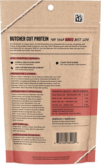 Vital Essentials Freeze Dried Dog Treats | Chicken Breast, Single Ingredient | Premium Quality | Grain Free Training Treats for Dogs, 2.1 oz Bag