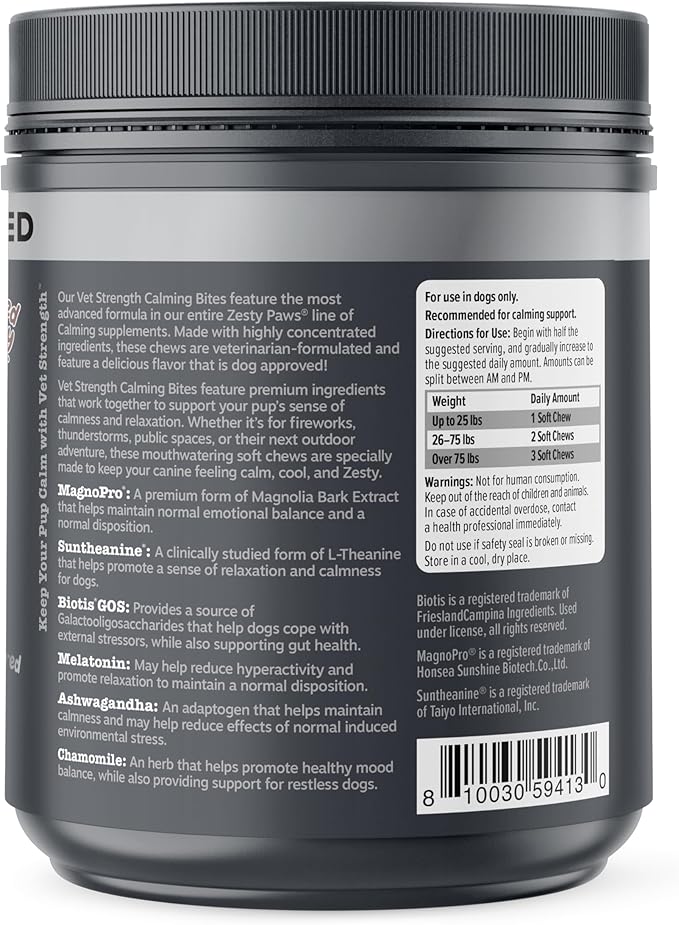 Zesty Paws Vet Strength Calming Chews for Dogs - for Everyday Stress, Relaxation, Composure, and Separation Smoked Turkey 90 Count (Pack of 2)