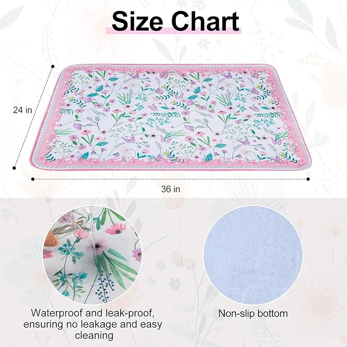 BEAUTYZOO Reusable Puppy Pads,Washable Pee Pads for Dogs,Non Slip Wee Wee Pad for Potty Training,Thick Heavy Absorbent Underpads for Playpen,Bed,Sofa,Crate,Whelping,Travel & Outdoor Spring, 24" x 36"