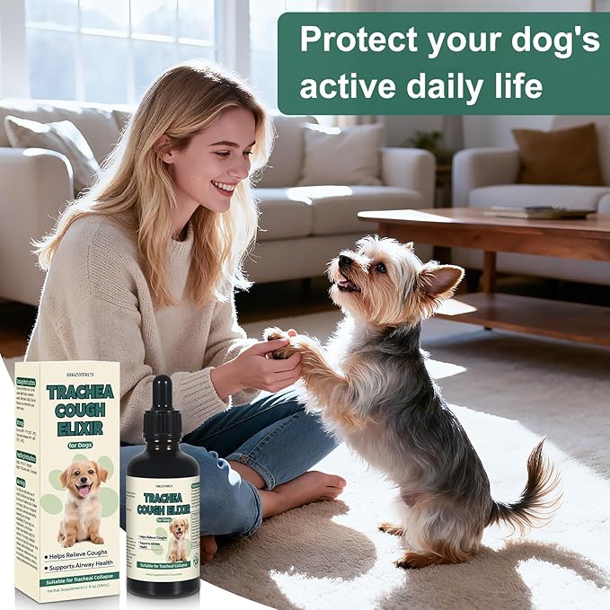 Collapsed Trachea Treatment for Dogs, Cough for Dogs, Trachea Cough Elixir, Natural Herbal Supplements Relieves Cough and Helps Soothe the Throat (2 FL OZ)