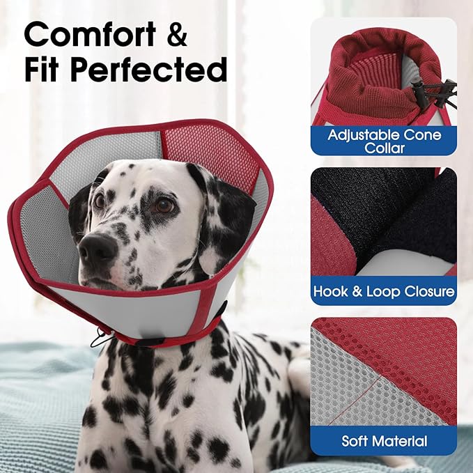 Dog Cones for Large Dogs, Soft Cone for Dogs to Stop Licking, Adjustable Dog Cone Collar Alternative After Surgery for Wound Care, Spay, Neuter, Red XL