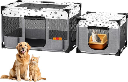 Portable Cat Playpen, Pet Dog Playpen, Kitten Puppy Play Pen for Indoor/Outdoor, Collapsible Cats Cages Enclosed Tent with Carrying Case, PVC Pipe Frame, 600D Oxford, 39" x 24" x 22"