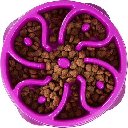 Outward Hound Fun Feeder Slo Bowl – Medium 2‑Cup Capacity, Slow Feeding, Small to Medium Dogs & Cats, Non-Slip, Purple, Flower Pattern