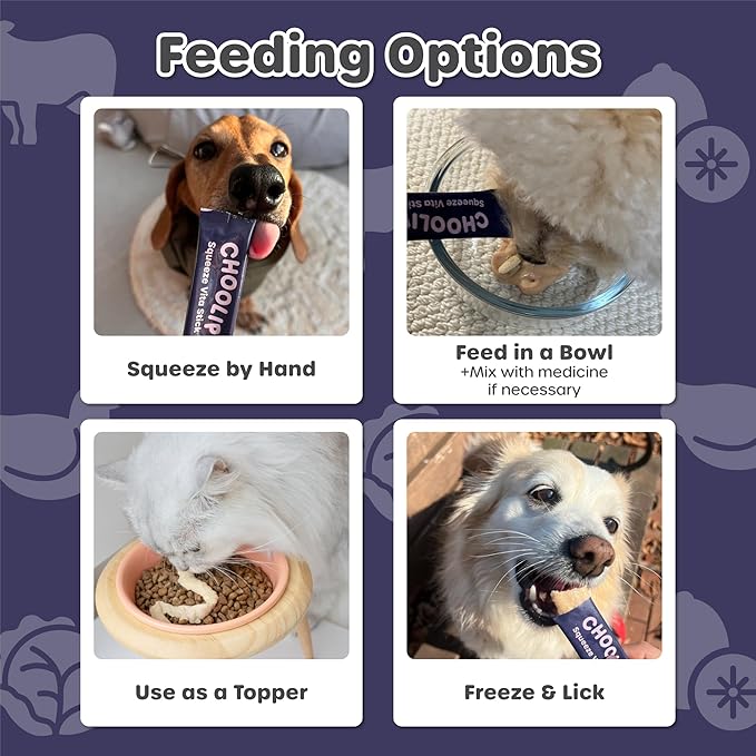 Choolip Squeeze Vita Stick Brain Support Lickable Cat and Dog Treats, 7-Count – Beef and Chicken Soft Puree with DHA, CoQ10 & Vitamin E, Vet-Formulated