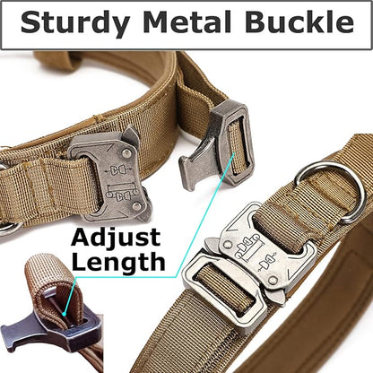 Dog Tactical Collar Military Dog Training Collar Control Handle and Heavy Metal Buckle for Medimum Large Dog Training Behavior Aids Brown L