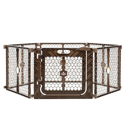 Regalo Safety 192" Super Wide 6-Panel Baby Gate & Play Yard, Plastic 2-in-1 Adjustable Safety Gate with Door, Wall Mounted Room Divider, Includes Wall Mount Kit, Brown