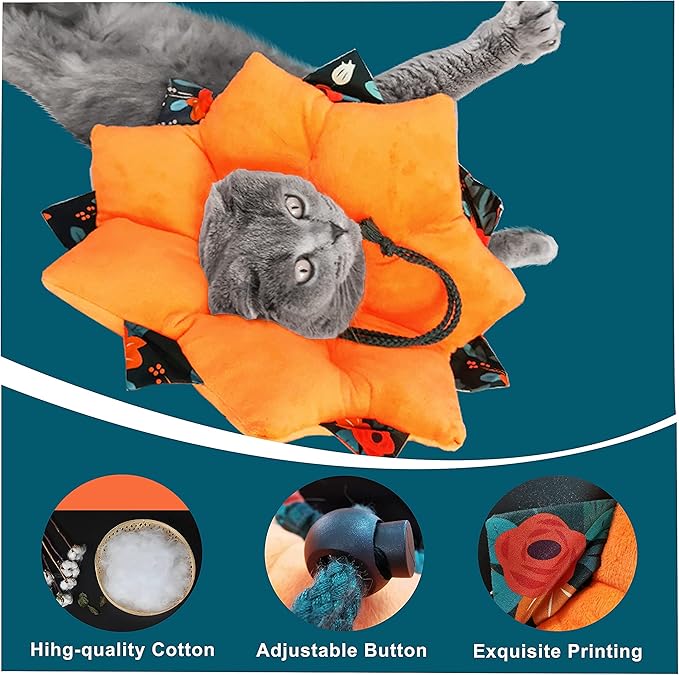Adjustable Pet Cone Collar Soft for Cats and Dogs, Cute Recovery Pet E-Collar After Surgery, Wound Healing Protective Cone, Elizabethan Collars (Flower, L)