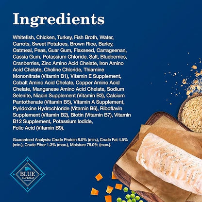 Blue Buffalo Homestyle Recipe Adult Wet Dog Food, Made with Natural Ingredients, Fish & Sweet Potato Dinner with Garden Vegetables, 12.5-oz can (Pack of 12)