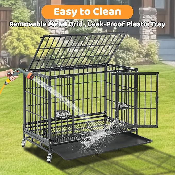 Homey Pet Three Levels 37 Inch Dog Crate 4 Pack, Escape Proof Dog Cage Kennel Indoor with Top Access and Lockable Wheels, Removable Tray, Heavy Duty Dog Crates for Medium/Small Dogs