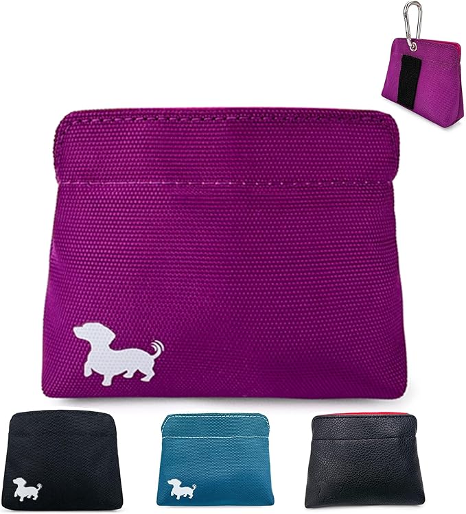 Small Dog Treat Pouch – Slim Magnetic Pocket Dog Treat Bag for Walking & Training – Discreet Clip On Treat Pouch for Leash, Waistband or Pocket – Mess Free Storage (Pink)