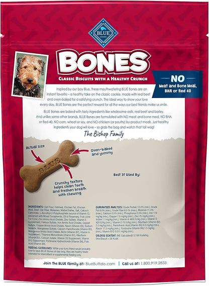 Blue Buffalo Bones Natural Crunchy Dog Treats Medium Dog Biscuits Beef, 16oz. Bag, 4 Count