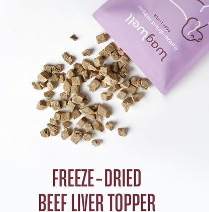 WagWell Freeze-Dried Dog Food Topper, Beef Liver Flavor | Training Treats, Food Topper, Healthy Snack for Dogs | Human Grade, Grain Free, High Protein | Made in USA | 4 oz Bag, 1 Pack