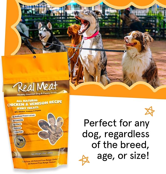 Real Meat Dog Treats - Three 12oz Bag of Bite-Sized Air-Dried Venison & Chicken Jerky for Dogs - Grain-Free Jerky Treats with 95% Free-Range Venison & Chicken - All-Natural Treats
