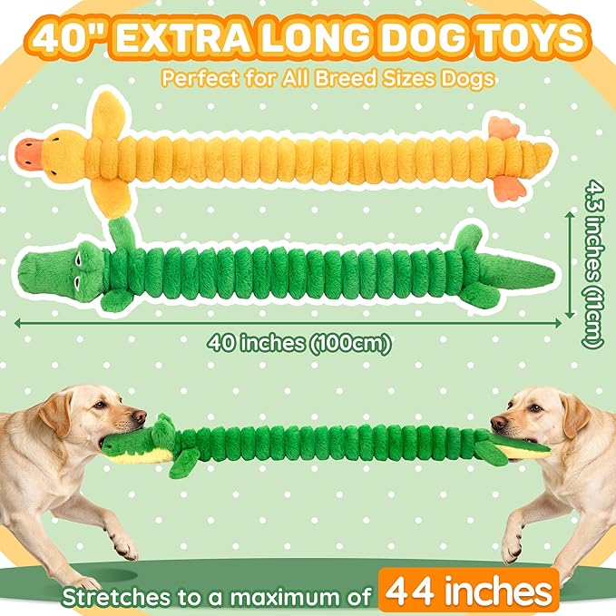 LECHONG 2-Pack 40” Extra-Long Squeaky Dog Toys for Large Dogs, Soft Chew Plush Stuffed Animal Dogs Toy, Interactive Tug-of-War Dog Toys for All Dogs to Keep Them Busy