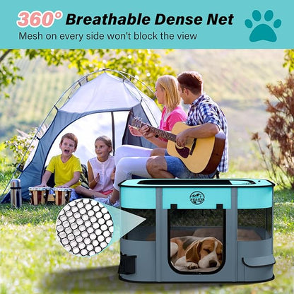 Puppy Playpen Cat Dog Crate: Play Pen Indoors Pet Playpens Portable Foldable Cage Kennel House for Small Kitten Rabbit Guinea Pig Hamster with Food Bowl (Grey, S, 1)
