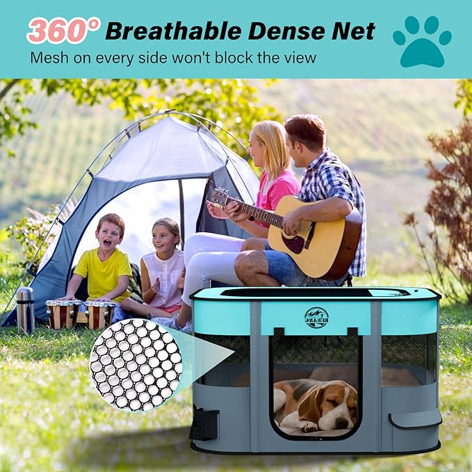 Puppy Playpen Cat Dog Crate: Play Pen Indoors Pet Playpens Portable Foldable Cage Kennel House for Medium Small Medium Kitten Rabbit Guinea Pig Hamster with Food Bowl (M)