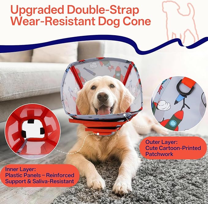 Comfortable Dog Cone - Soft Dog Cone Collar for Medium Dogs,Adjustable Recovery Cone for Dogs to Stop Licking,Cute Pet Head Neck Elizabethan Cone,Cone Alternative After Surgery,L,Red