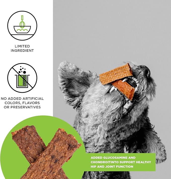 BIXBI Hip & Joint Support Chicken Jerky Dog Treats, 5 oz - USA Made Grain Free Dog Treats - Glucosamine, Chondroitin for Dogs - High in Protein, Antioxidant Rich, Whole Food Nutrition, No Fillers