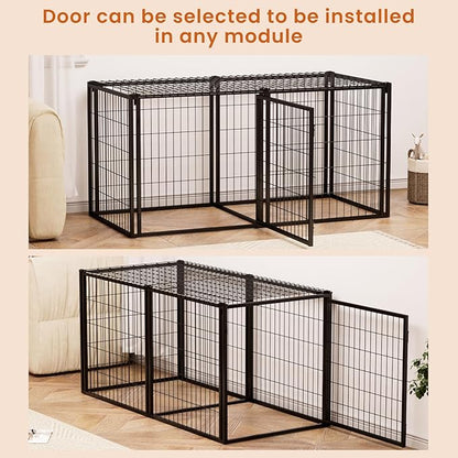 Aoowow Dog Crate for Small Medium Dogs, 63" Dog Kennel Indoor Puppy Dog Playpen with Top, Iron Heavy Duty Dog Cage,Black