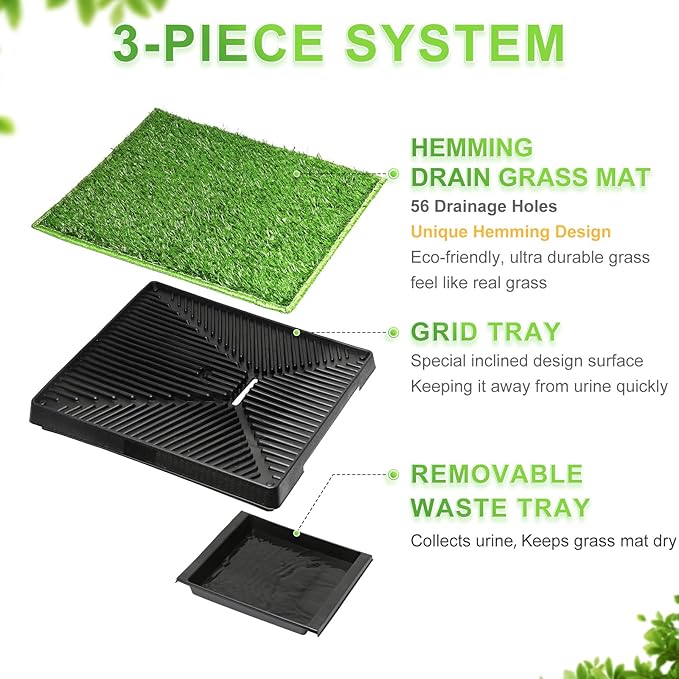 Hompet Dog Toilet Indoor Puppy Training Pad, Dog Potty Pet Training Grass Mat, Removable Waste Tray for Easier Clean Up, Artificial Turf, 25"×20"