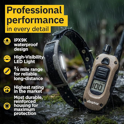 Dogtra 1900X E-Collar with Remote [New Edition] 35 lbs+, 3/4 Mile Range, LED Light, 100 Levels of Precise Control for Stubborn Dogs, Waterproof, Boost for Quick Recall, Vibration, Safety Lock & Tone