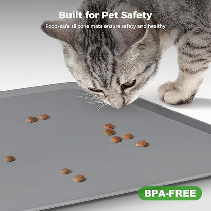 Silicone Pet Food Mat Waterproof - BPA Free Non-Slip Dog Feeding Mat with High Raised Edges - Spill-Proof Placemats for Cats and Dogs Food and Water Bowls 18.5"x11.5"