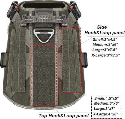 ICEFANG Tactical Dog Harness, Large Size,2X Metal Buckle,Working Dog MOLLE Vest with Handle,No Pulling Front Leash Clip,Hook and Loop Panel (Green,L (Pack of 1))