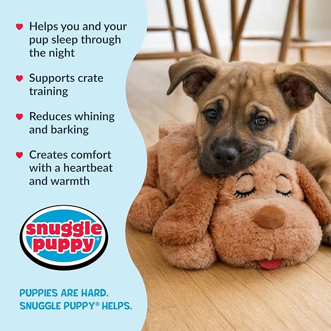 Snuggle Puppy Heartbeat Puppy Toy for Large Breeds, Plush Dog Toy with Real-Feel Pulse and Heat Pack for Crate Time, First Nights, and Rest - Biscuit