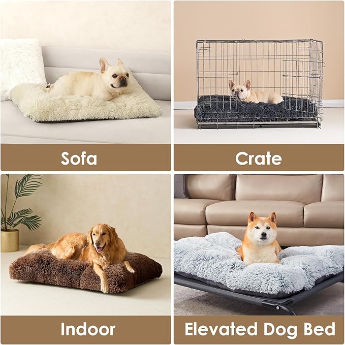 EHEYCIGA Fluffy Dog Crate Bed for Small Dogs, Plush Faux Fur Crate Pad, Calming Anti Anxiety Small Dog Bed, Washable Soft Warm Mat with Non-Slip Bottom, Coffee