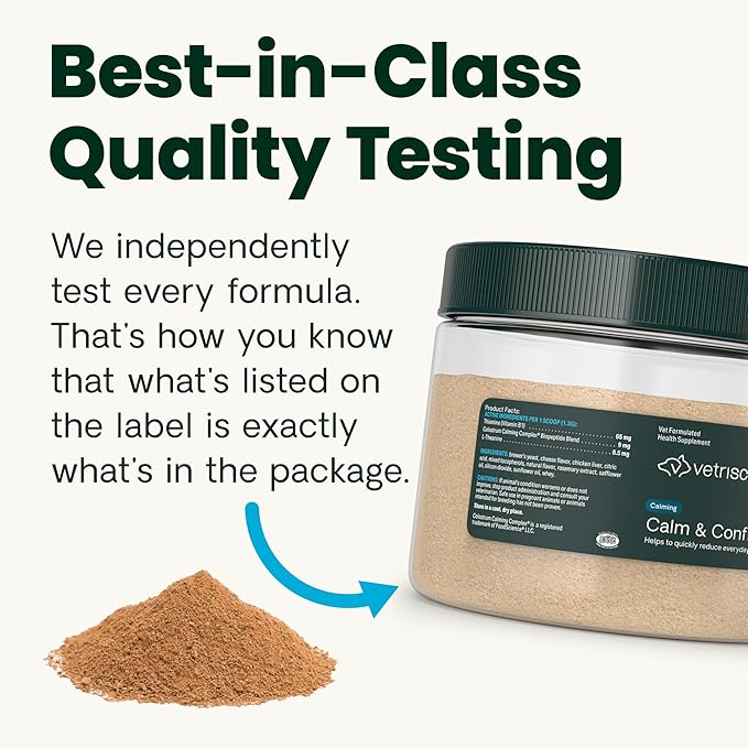 VetriScience Calm & Confident Powder, Composure Calming and Anxiety Supplement for Cats, Reduce Stress and Fear, Ideal for Travel, Vet, Grooming and Routine Changes, Cheese & Chicken Flavor, 60 Scoops