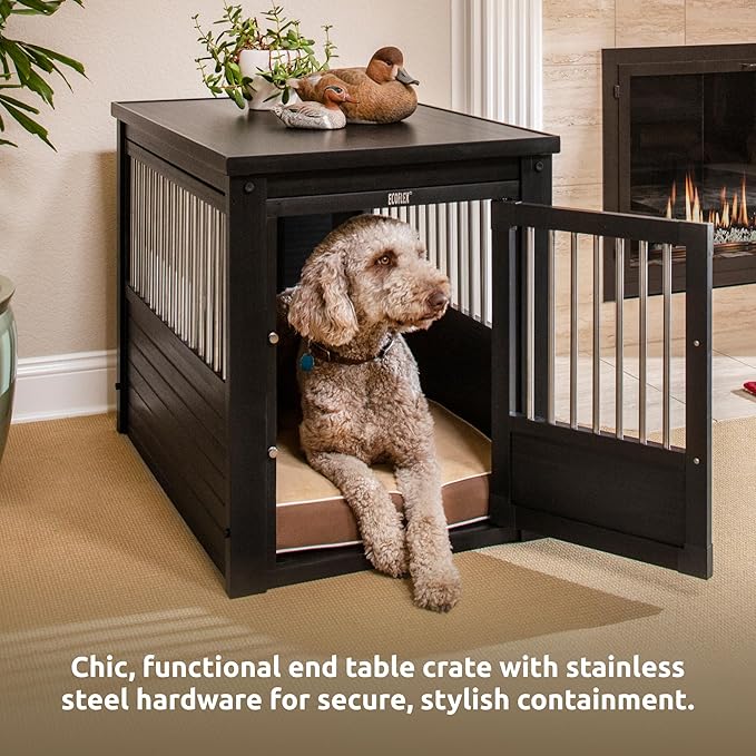 New Age Pet ECOFLEX InnPlace Dog Crate & End Table, Indoor Furniture Style Pet Kennel for Small, Medium, Large & XL Dogs, Durable Composite, Espresso Black, Large