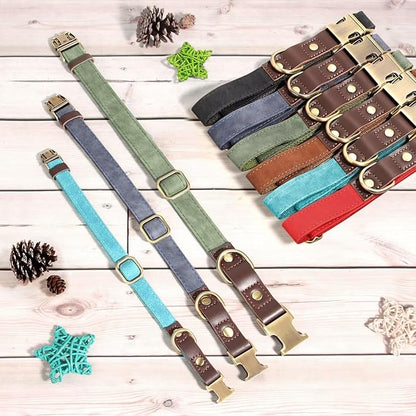 Didog Soft PU Leather Dog Collar for Large Dogs,Classic Adjustable Dog Collars with Quick Release Metal Buckle,Easy Clean and Comfortable with Nylon Lining,Green,L Neck 16-23"