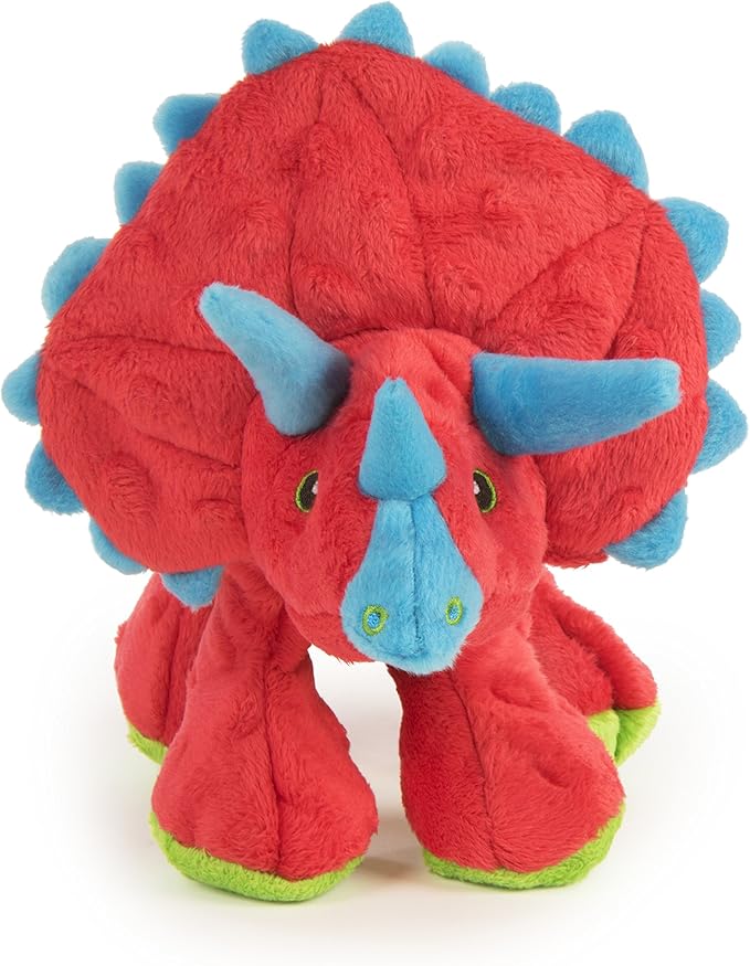 goDog Dinos Frills Squeaky Plush Dog Toy with Chew Guard Technology, Durable Fabric & Squeaker for Active Play, Red, Large