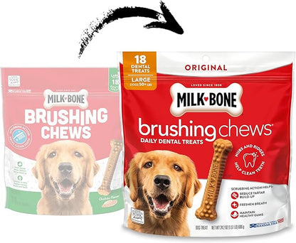 Milk-Bone Brushing Chews Original Chicken Flavor Daily Dental Dog Treats, Large, 24.2 Oz. Bag