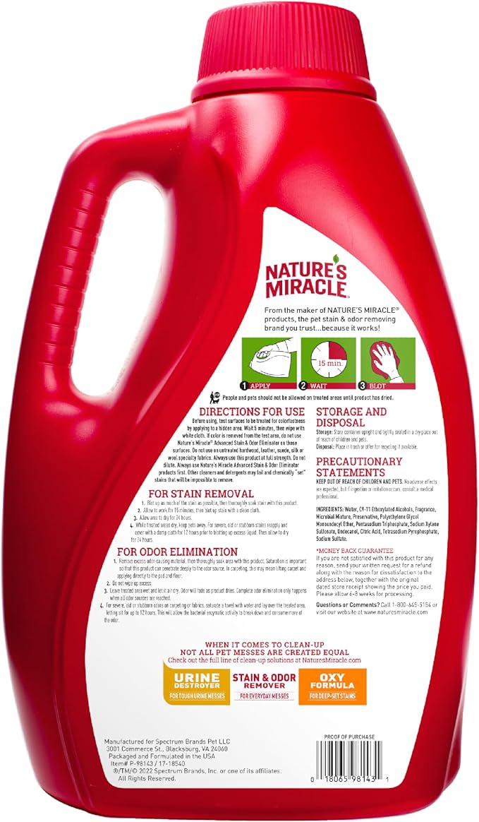 Nature’s Miracle Advanced Stain And Odor Eliminator for Dogs, 1 Gallon, Fresh Scent, Severe Mess Enzymatic Formula For Tough Pet Messes
