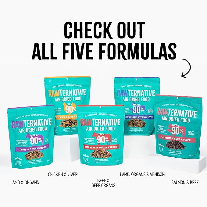 RawTernative Air Dried Dog Food, High Protein, Over 90% Real Chicken & Liver + New Zealand Green Mussels, Complete Meal or Topper, Grain Free, Gluten Free, Non GMO, (5 oz Bag)