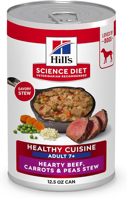 Hill's Science Diet Adult 7+ Healthy Cuisine Wet Dog Food, Hearty Beef, Carrots & Peas Stew, 12.5 oz. Cans, 12-Pack