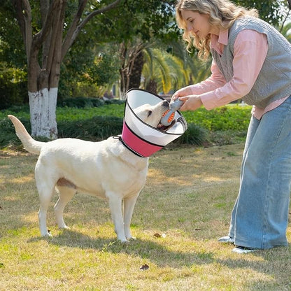 Avont Dog Cone Collar After Surgery, Alternative Adjustable Elizabeth Cone for Medium Large Dogs, Comfy Breathable Pet Recovery Collar to Stop Licking -Pink(M)