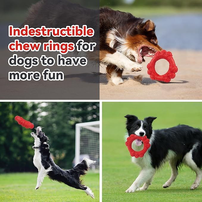 Indestructible Dog Chew Toys for Aggressive Chewers, Super Chewer Toys for Medium Large Dogs, Interactive Ring Toy, Heavy Duty Teething Toys