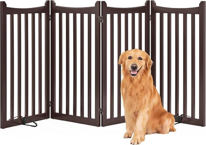 Yaheetech 36" H Extra Tall Freestanding Pet Gate 4-Panel Wooden Dog Fence with 2 Support Feet Folding Dog Gate for Indoor, Stairs, Doorway, Halls, Kitchen Wooden Pet Barrier Espresso, 79.5" L x 36" H