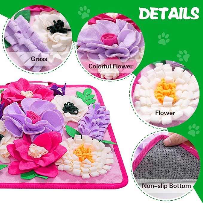 Snuffle Mat for Dogs,Dog Feeding Mat Sniff Mat Interactive Dog Puzzle Mat for Training and Stress Relief Encourages Natural Foraging Skills (Pink)